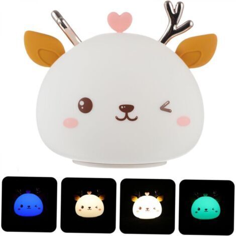 Veilleuse LED Cerf - 7 couleurs - Silicone doux au toucher - Veilleuse de chevet - Cadeau lumineux - Chambre d'enfant (rechargeable par USB)