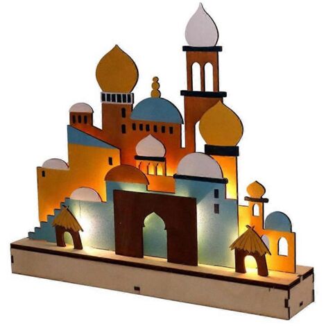 Veilleuse LED en bois B Eid Mubarak Décoration musulmane Ramadan--