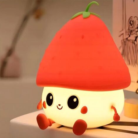 Veilleuse LED en forme de fraise, en silicone , aste par USB, lampe d'ambiance, veilleuses mignonnes,cadeau pour bébé fille