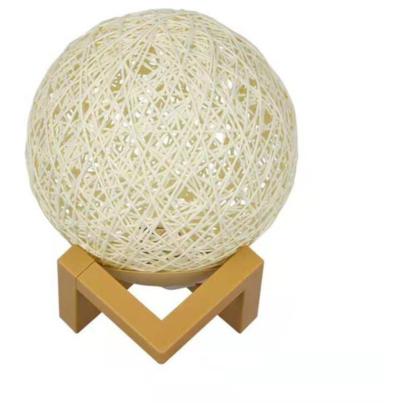 Veilleuse led, Lampe de Chevet, Lampe d'Ambiance de Chambre en Rotin et Bois, USB Rechargeable [Classe énergétique A++]