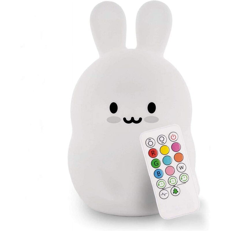 Veilleuse led lapin pour bébé, lumières multicolores - Luminosité et couleur réglables, réglage de l'heure, commandes tactiles et télécommande