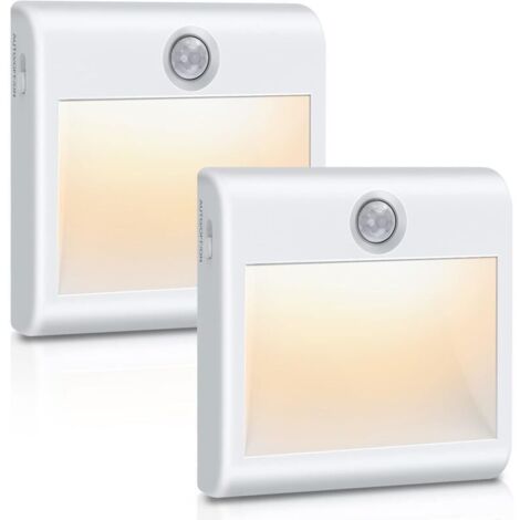 Veilleuse LED [Lot de 2], Lampe Detecteur de Mouvement Interieur, Alimenté via Batterie Lampe de Placard Magnétique Adhésive Blanc Chaud pour Couloir, Escalier, Cuisine, Penderie, Armoire
