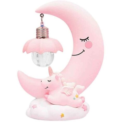 Veilleuse LED Lune Cartoon Résine Ornements de Lampe de Nursery pour Bébé Lampe de Chevet Cadeau Jouet pour Enfants