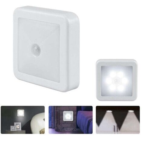 Veilleuse Led, Magnétique lampe detecteur de mouvement interieur avec tampons adhésifs gratuits, Coller n'importe où, Blanc Paquet de 2,