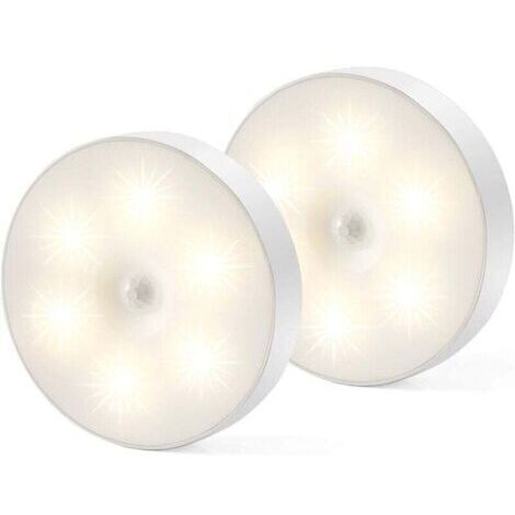 Veilleuse Led, Magnétique lampe detecteur de mouvement interieur avec tampons adhésifs gratuits, Coller n'importe où, Capteur sans fil USB rechargeable Blanc chaud Paquet de 2 (Auto-4000K)