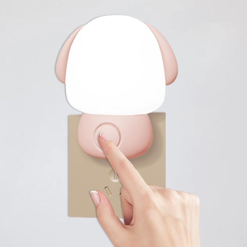 RHG Veilleuse LED miniature en forme de chien, à intensité variable, pour salle de bain,à brancher, avec interrupteur manuel et lumière blanche chaude