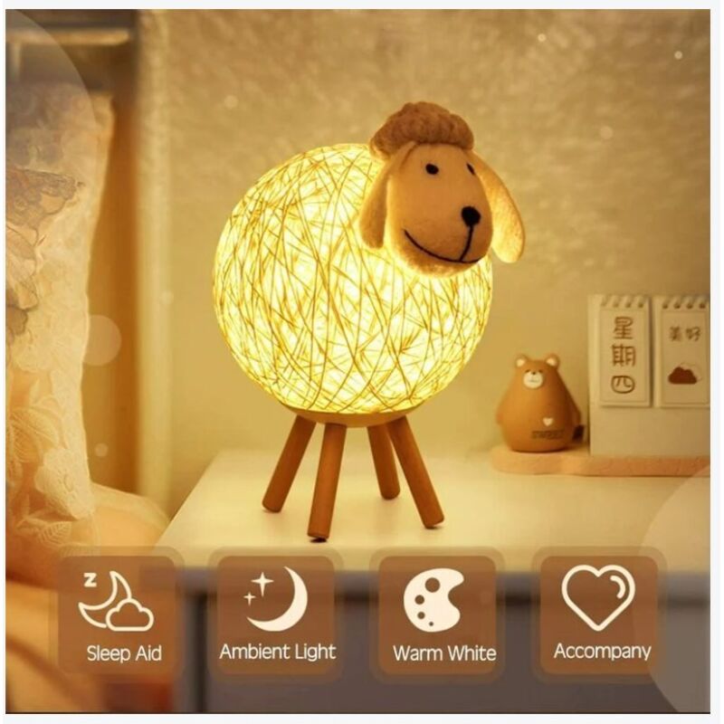 Choyclit - Veilleuse led, Mouton Lampe de Chevet en Rotin, Veilleuse Enfant Projecteur, Lampe Nuit led pour Chambre, Chambre Bébé, Salon, Cadeau,