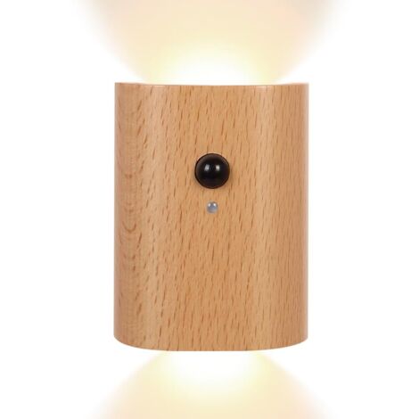 Veilleuse LED Murale, Applique Magnétique à Détecteur Mouvement, Lampe de Nuit en Bois Rechargeable pour Chambre, Cuisine, Couloir, Escalier, Salon