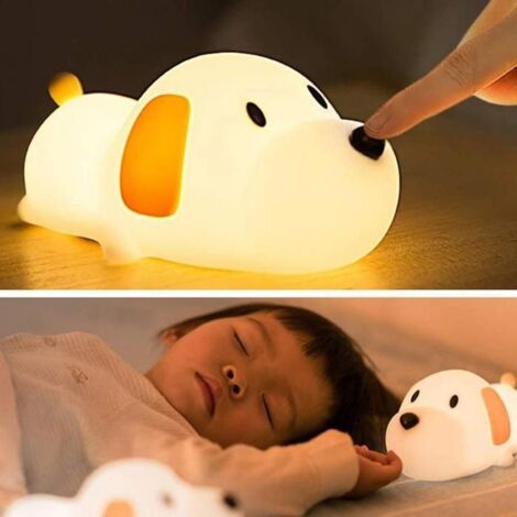 Veilleuse LED pour enfants, adorable chiot/chat/élan en silicone souple, rechargeable par USB, température de couleur et luminosi-A