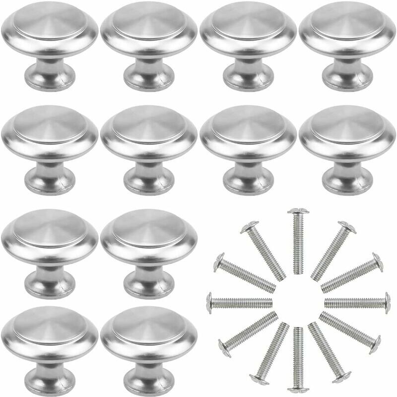 12PCS Argent Tiroir de Porte Poignée, 30mm Bouton de Meubles, Unique Trou Rond Boutons de Tiroir, Boutons de Porte, Poignées de Meuble pour Placard