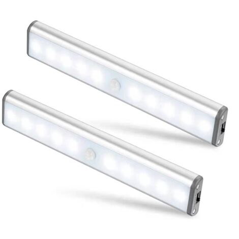 Veilleuse LED rechargeable avec détecteur de mouvement – Lot de 2  100 lumens lumière du jour  Fixation magnétique  3 modes  Rechargeable par USB  Éclairage pour placard, escalier et couloir