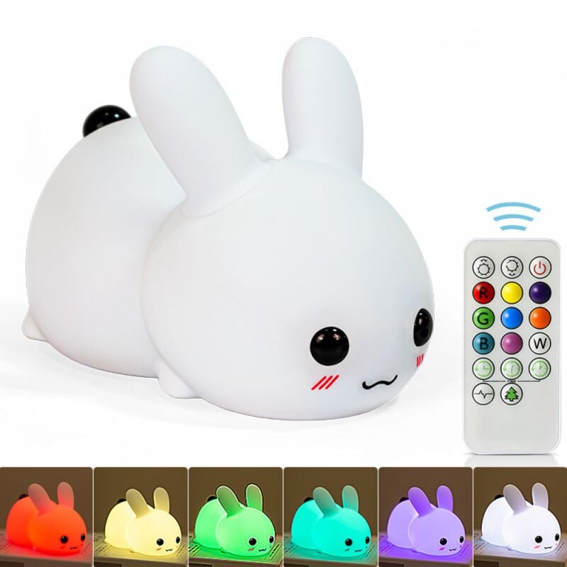 Linghhang - Veilleuse led rechargeable, lampe lapin en silicone souple avec commande tactile réactive pour chambre de bébé, fille ou garçon