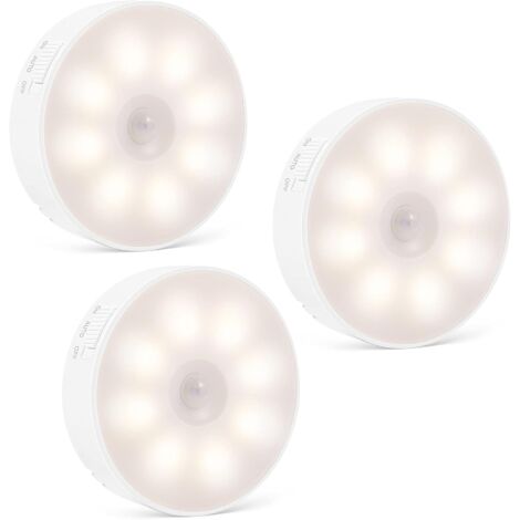 Veilleuse LED rechargeable par USB – Lot de 3 lampes avec détecteur de mouvement – Capteur de lumière automatique pour cuisine, couloir, escalier – Einemgeld