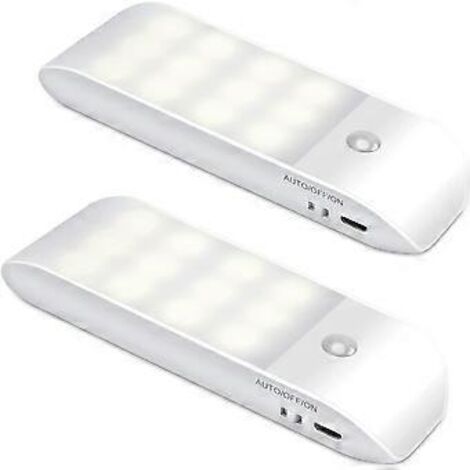 Veilleuse LED rechargeable, veilleuse à détecteur de mouvement avec bandes magnétiques adhésives [Lot de 2]. 3 modes (Auto/Marche/Arrêt). Veilleuse pour le lit.