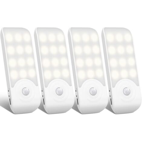Veilleuse LED Rechargeable,[4 Pièces] Automatique Lampe Led Détecteur De Mouvement, Lumière Murale Magnetique Portable, pour Placard Chambre Couloir Armoire Escalier [12 LED] [3 Modes]