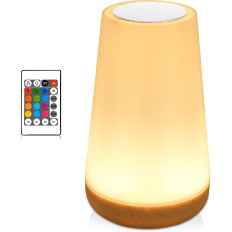 Veilleuse LED tactile - 13 options de couleurs RVB et 3 modes de gradation, chargement USB, télécommande incluse.