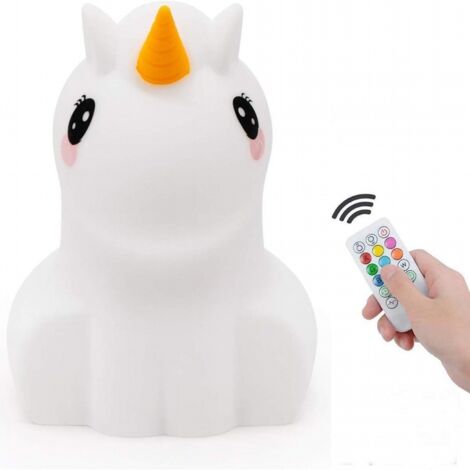 Veilleuse Licorne, Lampe de chevet douce, 9 couleurs disponibles, Rechargeable, Veilleuse LED avec télécommande, 1 unité