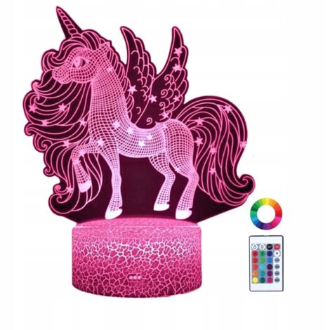 Veilleuse Licorne pour enfant, illuminée, cheval, lampe de bureau + télécommande