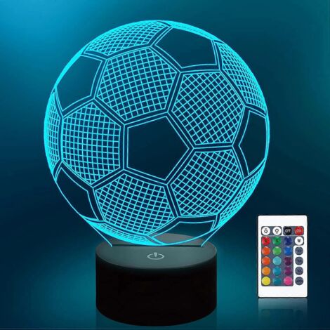 Veilleuse lumineuse de football pour enfants, illusion 3D, 16 LED, télécommande, couleurs changeantes, tactile, table de chevet