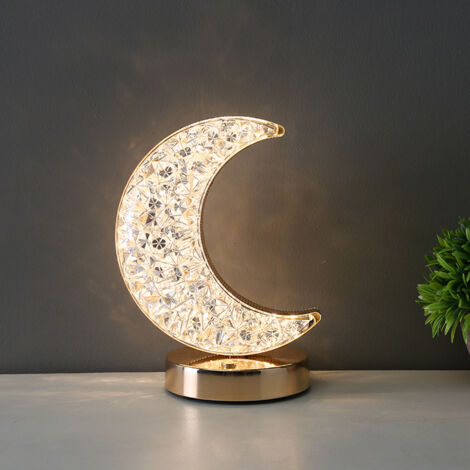 Veilleuse Lune en Cristal Vénus Créative, Lampe de Table en Métal et Acrylique Alimentée par USB, Décoration de Lit Romantique pour Chambres d'Enfants