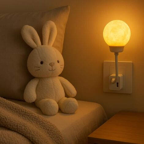 Veilleuse lune intelligente pour enfants, lumière LED enfichable USB, éclairage trois tons, fonction de commande vocale