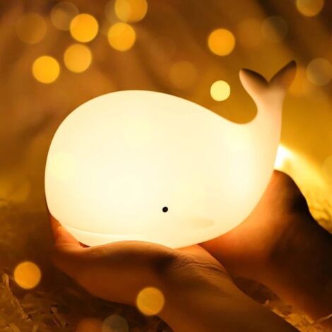 Veilleuse mignonne en forme de baleine pour enfants, lampe de nuit pour chambre à coucher, lumières tactiles en silicone, portable