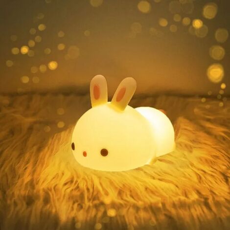 Veilleuse Mignonne En Forme De Lapin Rechargeable Par Usb, Blanc Chaud Et 7 Modes De Respiration