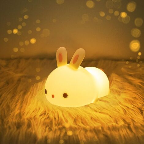 Veilleuse Mignonne En Forme De Lapin Rechargeable Par Usb, Blanc Chaud Et 7 Modes De Respiration Pour Filles, Enfants, Tout-petits, Bébés Et Enfants - Cadeau De Noël
