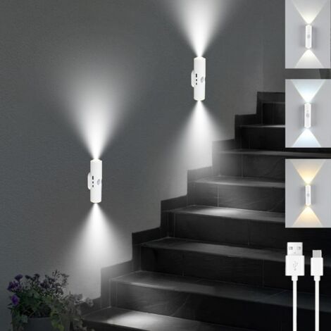 Veilleuse murale portable, lampe murale LED magnétique rechargeable par USB, veilleuse à détecteur de mouvement,pour escalier, salon, chambre à coucher (4 pièces)