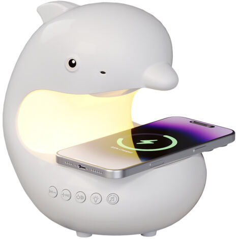 Veilleuse musicale LED rechargeable, lampe de nuit mignonne en forme de dauphins, 3000k-6000K, minuterie 1/2H, 7 couleurs lumineuses, rechargeable par USB, lampe décorative pour bureau ou chambre à co