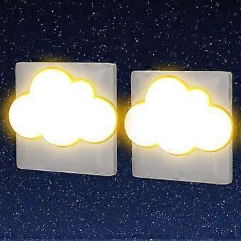 Veilleuse nuage avec prise secteur [Lot de 2] Veilleuse pour enfants avec détecteur de luminosité, petite applique murale LED pour chambre de bébé, couloir, escalier