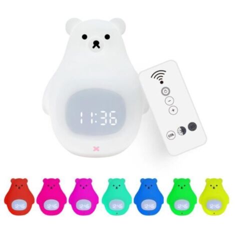 Veilleuse ours avec réveil mignon en Silicone pour enfants,, lampe 7 couleurs, Rechargeable par USB, luminaire décoratif pour la