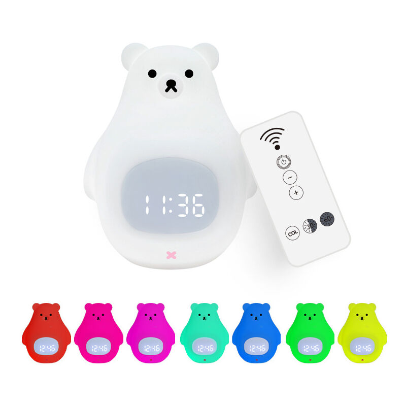 Veilleuse ours pour enfants, réveil mignon, trucs Kawaii, télécommande 7 couleurs, lampe portable rechargeable par USB en silicone pour enfants,