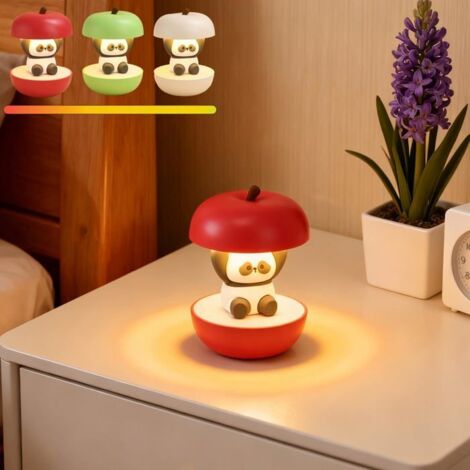 Veilleuse Panda Mignon dans une Pomme, Lampe LED Tactile Rechargeable par USB à 3 Niveaux d'Intensité, Veilleuse Kawaii pour Chamb,q