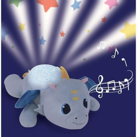 Veilleuse peluche, musicale, multicolore et projecteur - Léon le Dragon - 39 cm