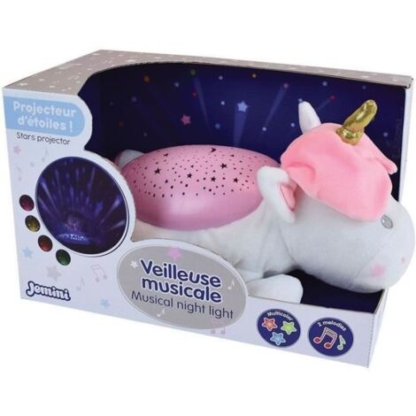 Veilleuse peluche, musicale, multicolore et projecteur - Licorne - 39 cm