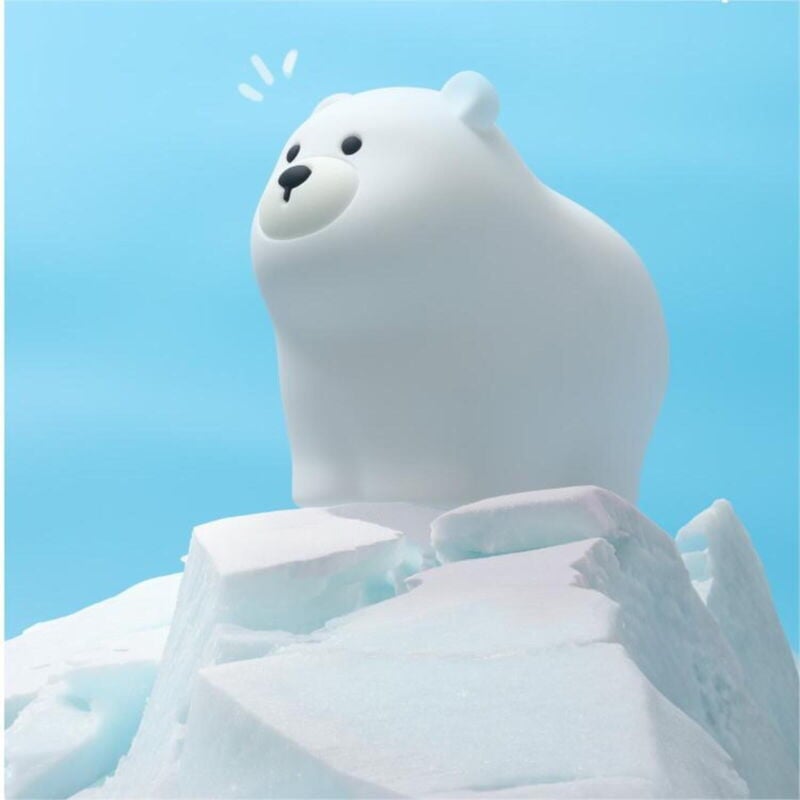Veilleuse Petit Ours Blanc Silicone Lumière Colorée Lumière Douce Lampe de Sommeil Ornements Ours Polaire Pat