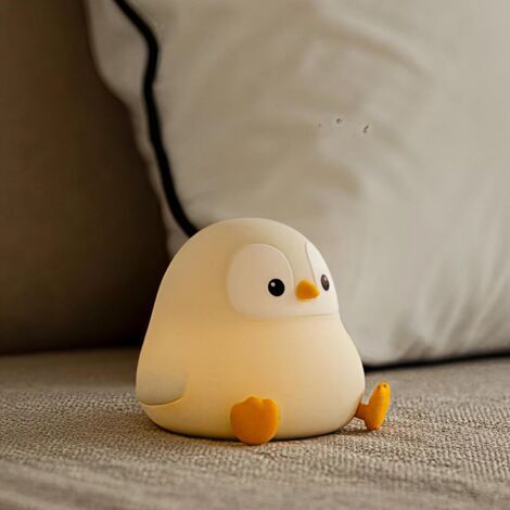Veilleuse pingouin, veilleuse LED en forme d'animal mignon, en silicone alimentaire, deux niveaux d'intensité lumineuse réglable.