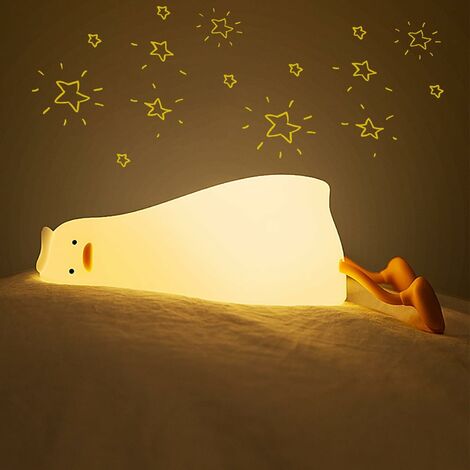 Veilleuse plate canard pour enfants, lampe de chevet à intensité variable à LED avec interrupteur tactile, horloge de charge USB lumière blanche chaude