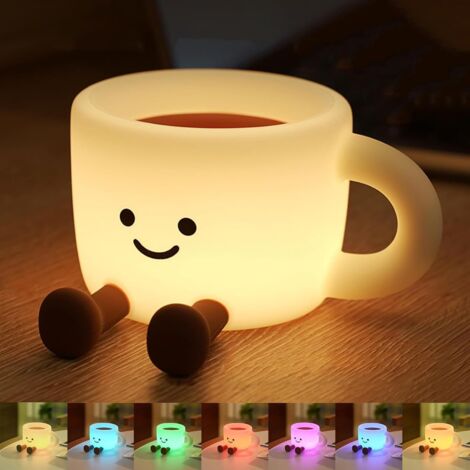 Veilleuse pour enfants, 7 couleurs, veilleuse LED tactile en forme de tasse à café, gradation à 3 niveaux et minuterie, veilleuse de chevet en silicone souple pour chambre à coucher, cadeau [Classe én