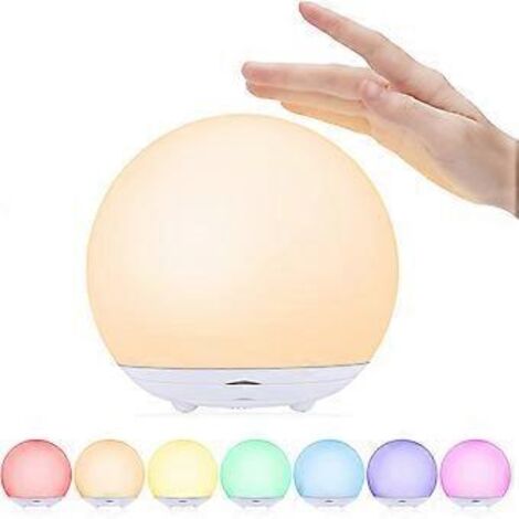 Veilleuse pour enfants, lampe de chevet rechargeable par USB, veilleuse pour bébé avec lumière chaude à intensité variable et 7 couleurs, interrupteur tactile et minuterie pour la chambre
