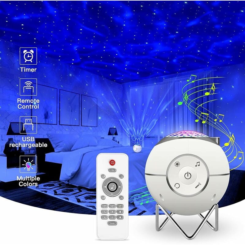 Memkey - Veilleuse pour enfants, Lampe Projecteur Rechargeable usb led Musicale Avec 14 Modes & Télécommande & Timer & Support métal pour Enfants