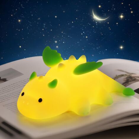 Veilleuse pour Enfants, Mignonnes Lumières en Silicone en Forme de Dragon Laiteux avec 7 Couleurs, Réglable et Rechargeable, Lampe de Chevet Magnétique en Forme de Dinosaure pour Chambre de Bébé [Clas