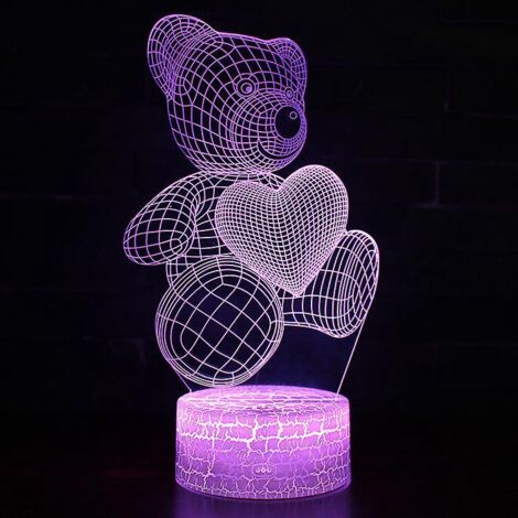 veilleuse Pour Enfants Teddy Bear, Veilleuse 3d, 16 Variations De Couleurs Avec Tlcommande, Dcoration De La Chambre, Cadeau Pour Les Amoureux, Les