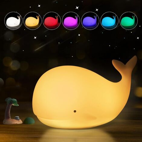KCVV Veilleuse pour enfants - Veilleuse baleine en silicone LED - Veilleuse avec interrupteur tactile portable pour chambre de bébé, chambre à coucher, salon, cadeau de lumière blanche chaude