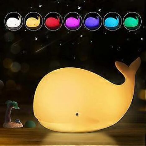 Veilleuse pour enfants - Veilleuse baleine LED en silicone - Veilleuse tactile portable pour chambre de bébé, chambre à coucher, salon, lumière blanche chaude - Idée cadeau