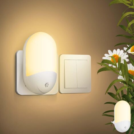 Veilleuse Prise Electrique avec capteur crépusculaire, Lampe de nuit LED pour enfants, Blanc chaud, Douille veilleuse pour chambres d'enfants, escaliers, couloirs