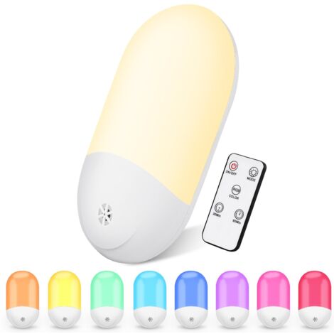 Veilleuse Prise Electrique avec capteur crépusculaire, Veilleuse RVB pour enfants avec minuterie et télécommande, Douille veilleuse LED pour chambres d'enfants, escaliers, couloirs