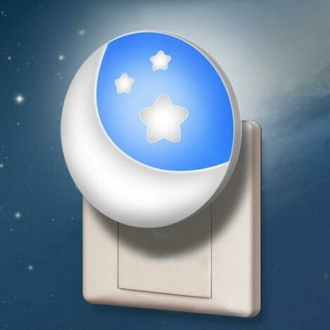 Veilleuse Prise électrique pour Enfant, Lampe Chevet Murale LED avec Capt Crépusculaire, Allumer / éteindre / Régler L'intensité Automatiquement, Chambre Nouveau-nés Décor étoiles Lune，，Lot de 2