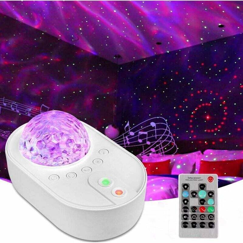 Veilleuse Projecteur de Ciel Étoilé à LED, Lampe Projection des Ondes Océaniques et Galaxie avec Lumières en Couleurs, Musique en Bluetooth et